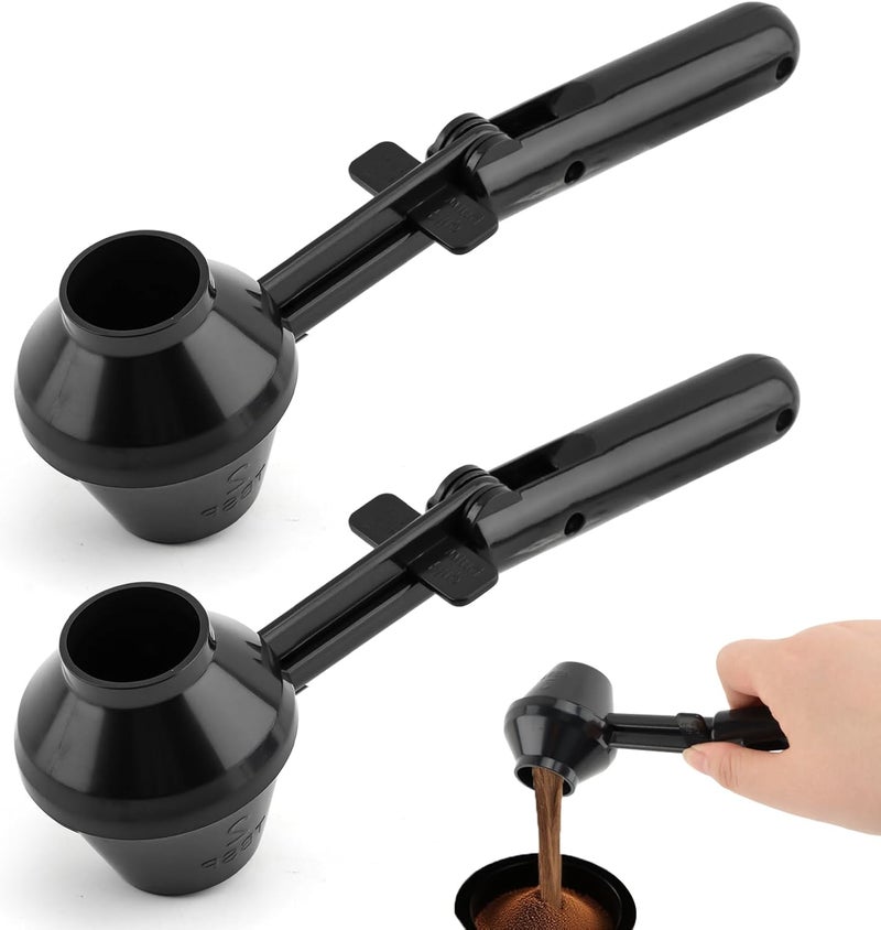 PUXING 2PCS Coffee Scoop & Funnel for Reusable K Cup Refillable Coffee Pods Coffees Measuring Spoon Scoop with Funnel for Ground Coffees, Protein Powder, Tea (2pcs/black) - Image 1